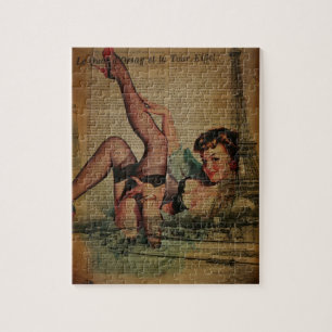 Quebra-cabeça menina do bachelorette da torre Eiffel de Paris