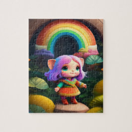 Quebra-cabeça Menina Elfa Pequena Fofa Bonita Colorida