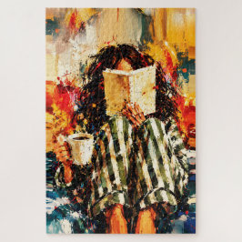 Quebra-cabeça Menina Lendo Livro Pintura Artística Aconchegante