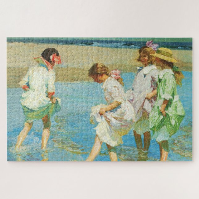 Quebra-cabeça Meninas andando na água em uma praia ao largo (Horizontal)