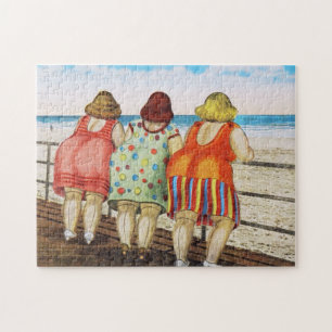Quebra-cabeça Meninas assentadas gordas do vintage na praia