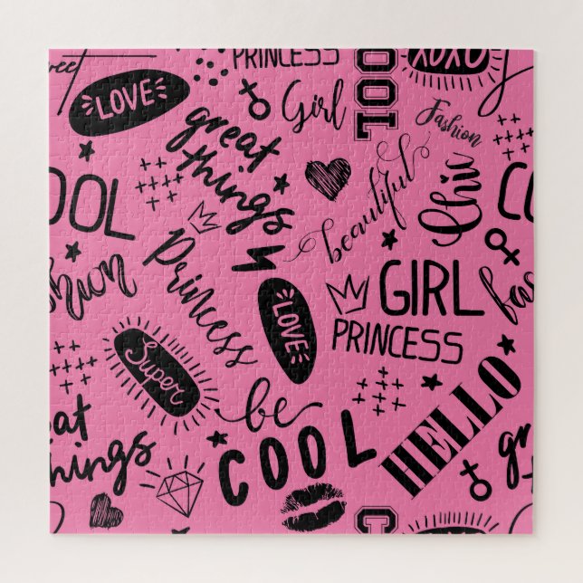 Quebra-cabeça Meninas Caligráficas: Padrão de Moda Sem Olho (Vertical)