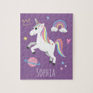 Quebra-cabeça Meninas Cute Magical Purple Unicorn & Name Kids
