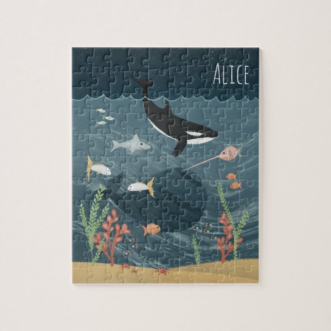 Quebra-cabeça Meninas Cute Night Ocean & Whimsical Orca Kids (Vertical)