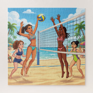 Quebra-cabeça Meninas de Desenho Animado Jogando Vôlei de Praia