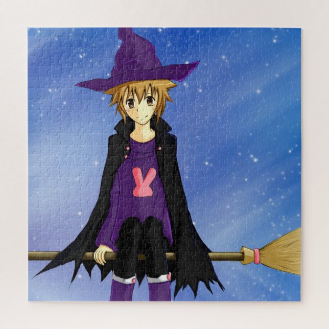 Quebra-cabeça Menino de anime e mangá com chapéu roxo e capa (Vertical)