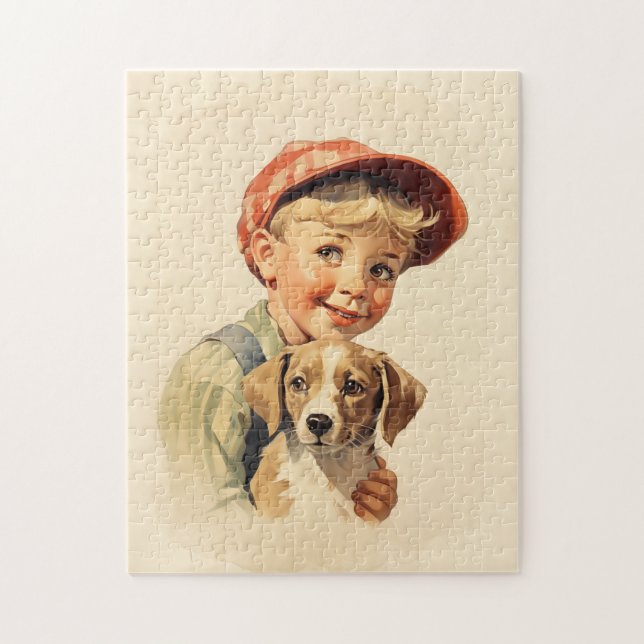 Quebra-cabeça Menino e cão (Vertical)