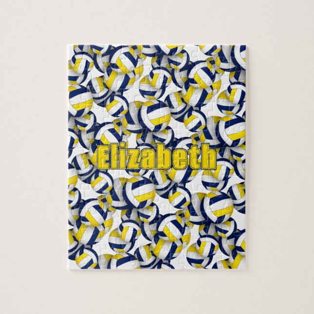 Quebra-cabeça Meninos esportivos seleção de vôlei de ouro azul (Vertical)