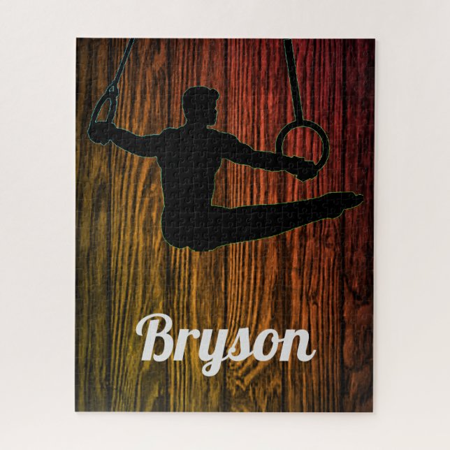 Quebra-cabeça Meninos ginástica Anéis Tema de Madeira Quebra-cab (Vertical)