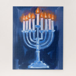 Quebra-cabeça Menorah Blue Hanukkah Painting Holiday