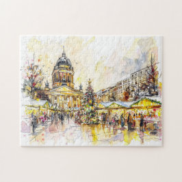 Quebra-cabeça Mercado de Natal Berlim Gendarmenmarkt em Aquarela