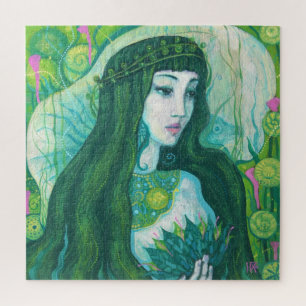 Quebra-cabeça Mereia Verde Fantasia Surreal Arte Submarina