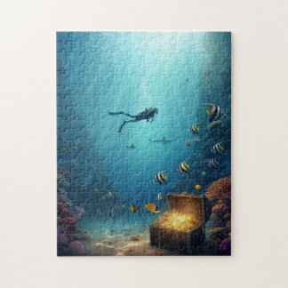 Quebra-cabeça mergulhador encontra tesouro no recife de coral