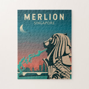 Quebra-cabeça Merlion Singapore Viagem Vintage Art