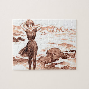 Quebra-cabeça Mermaid Beach Gibson Girl Victorian Antiguidade