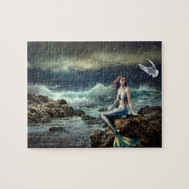 Quebra-cabeça Mermaid Fantasy Ocean Seascape Waves Beach (Horizontal)
