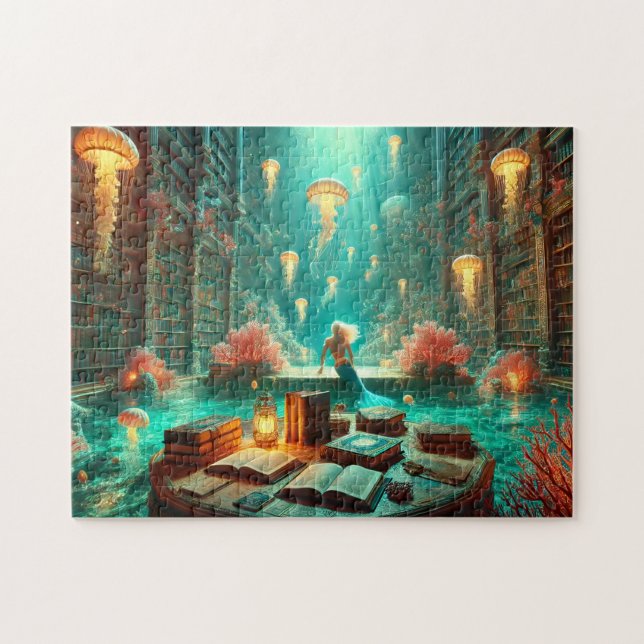 Quebra-cabeça Mermaid Library Underwater Bookshelves Fantasy (Horizontal)