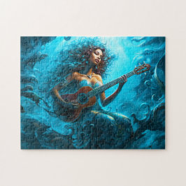 Quebra-cabeça Mermaid Playing Guitar Underwater Fantasy Painting