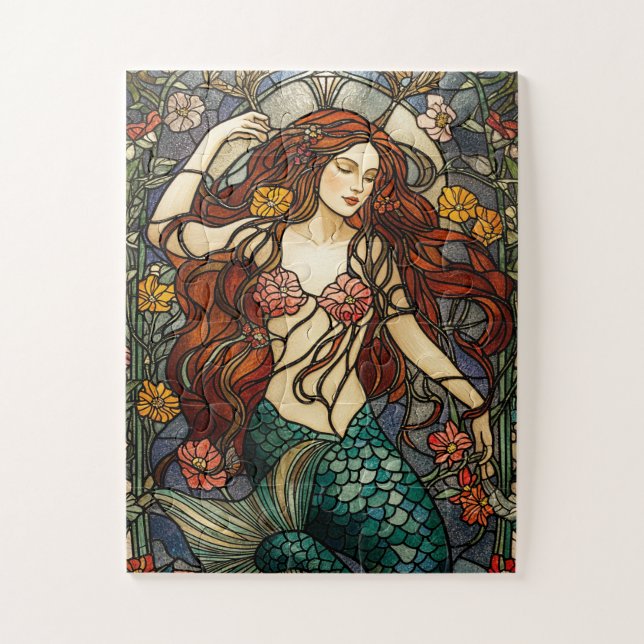 Quebra-cabeça mermaid stained glass puzzle (Vertical)