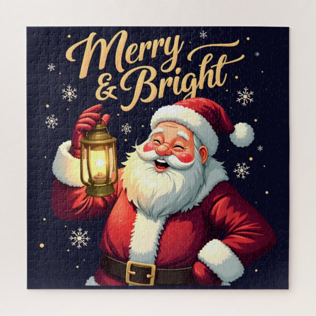 Quebra-cabeça Merry Bright Santa Holding Lantern Illustration (Vertical)