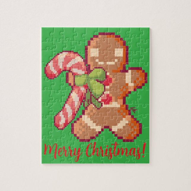 Quebra-cabeça Merry Christmas, Gingerbread man, Pixelart, Pixel  (Vertical)