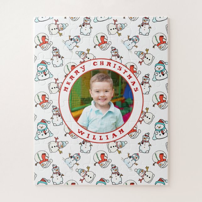 Quebra-cabeça Merry Christmas Kids Name Photo Snowman 56 Piece (Vertical)