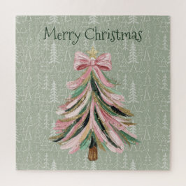 Quebra-cabeça Merry Christmas Pink and Green Brushstroke Puzzle