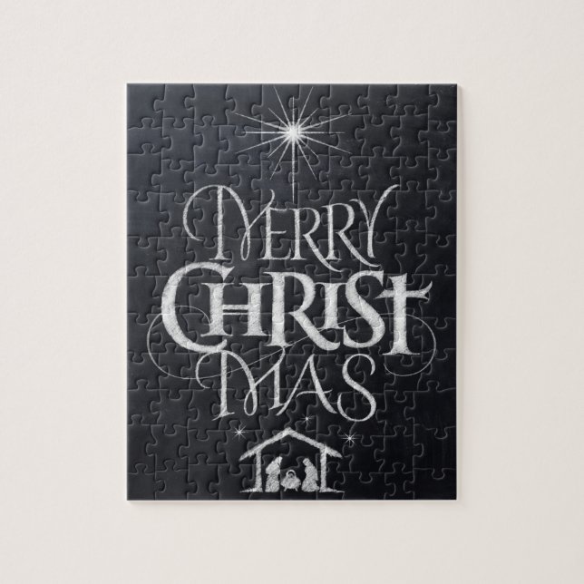 Quebra-cabeça Merry Christmas Religious Christmas Black Chalk (Vertical)