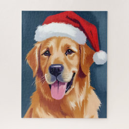 Quebra-cabeça Merry Golden Retriever | Santa Hat Dog Christmas