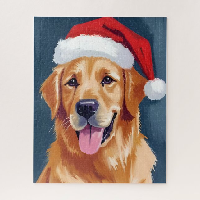 Quebra-cabeça Merry Golden Retriever | Santa Hat Dog Christmas (Vertical)