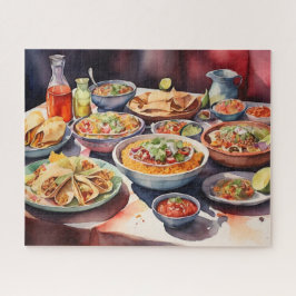 Quebra-cabeça Mesa De Aquarelas Da Comida Mexicana