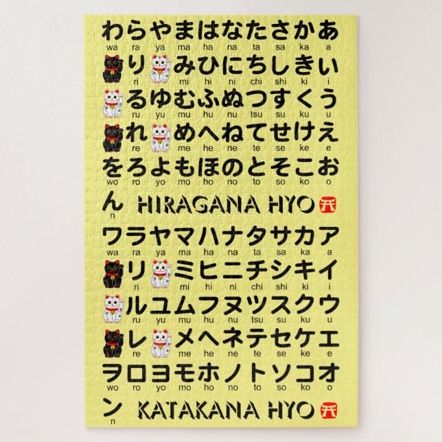 Quebra-cabeça Mesa Japonesa Hiragana & Katakana (Gato Sortudo) (Vertical)