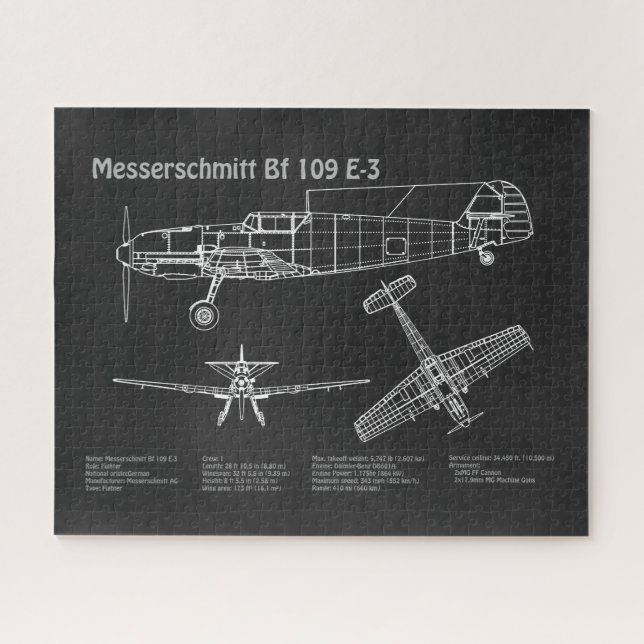 Quebra-cabeça Messerschmitt Bf 109 - Airplane Blueprint PD (Horizontal)
