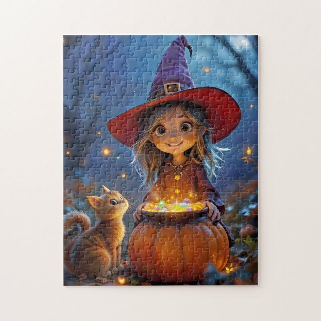 Quebra-cabeça Mexendo um Pouco de Magia! Bruxa fofa,  (Vertical)