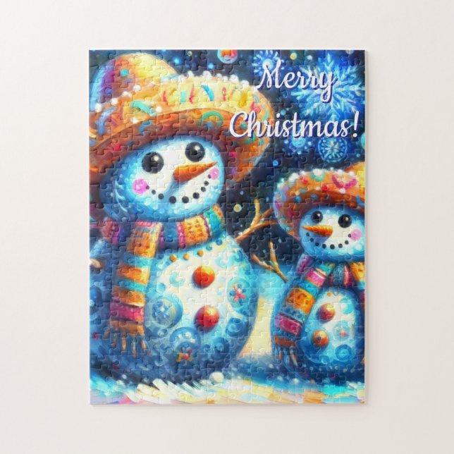 Quebra-cabeça Mexicanos de Arte Folclórica Snowman Pessoas de ne (Vertical)