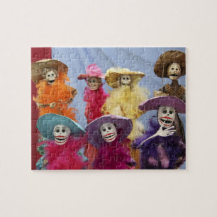 Quebra-cabeça México. Catrinas Esqueleticas, figuras celebrando