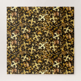 Quebra-cabeça Miçangas Negra e Dourada Fleur de Lis e Futebol