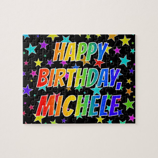 Quebra-cabeça "MICHELE" Primeiro Nome, Diversão "FELIZ ANIVERSÁR (Horizontal)