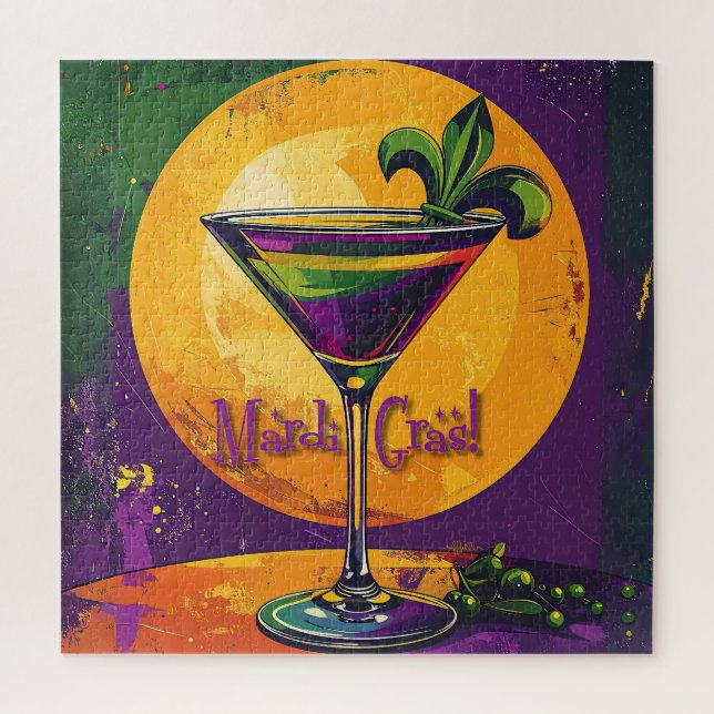 Quebra-cabeça Mid Century Mardi Gras Sunset Fleur De Lis Martini (Vertical)