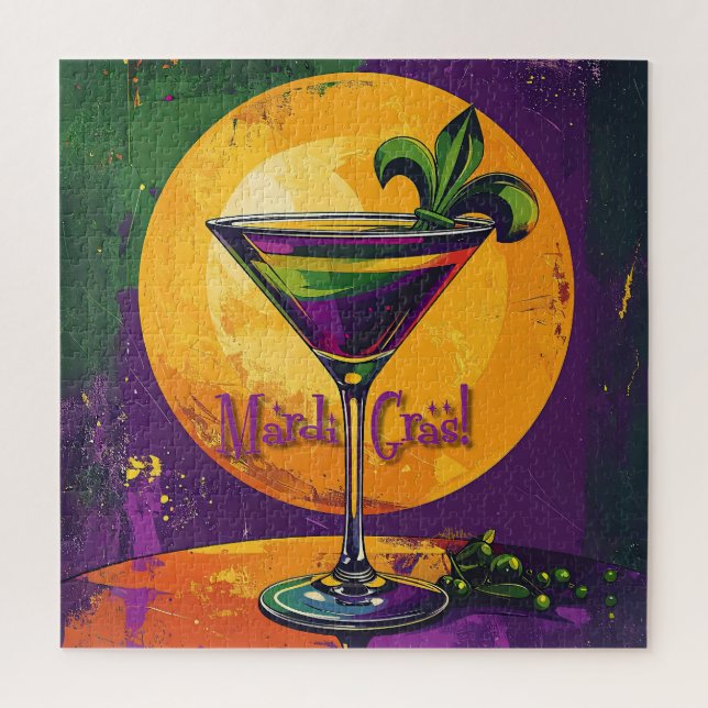Quebra-cabeça Mid Century Mardi Gras Sunset Fleur De Lis Martini (Vertical)