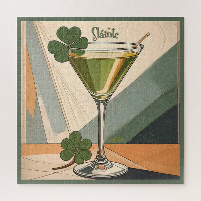 Quebra-cabeça Mid Century Modern Art Shamrock Martini Sláinte!  (Vertical)
