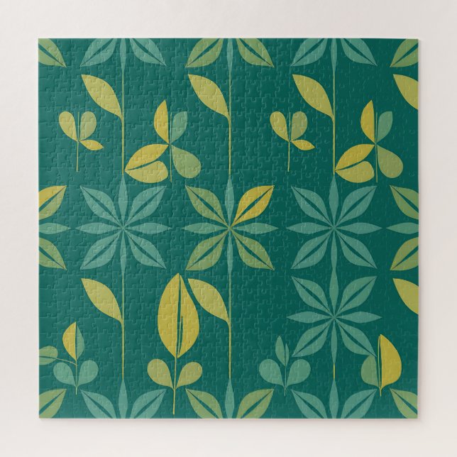 Quebra-cabeça Mid-Century Modern Teal Botanical Geometric Leaf (Vertical)