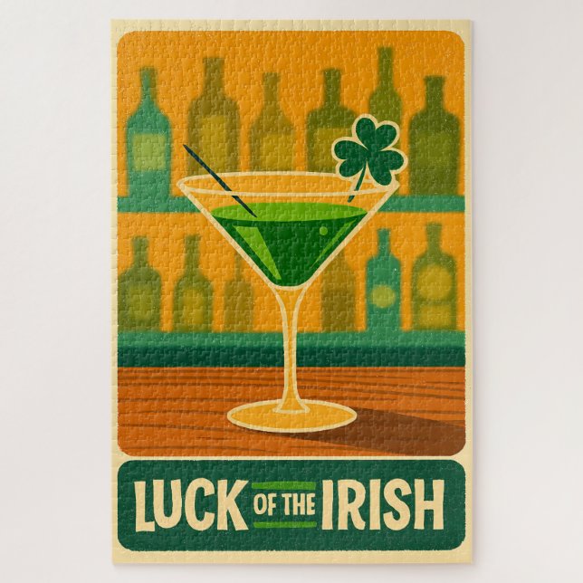 Quebra-cabeça Mid Century St. Patrick's Shamrock Martini Art (Vertical)