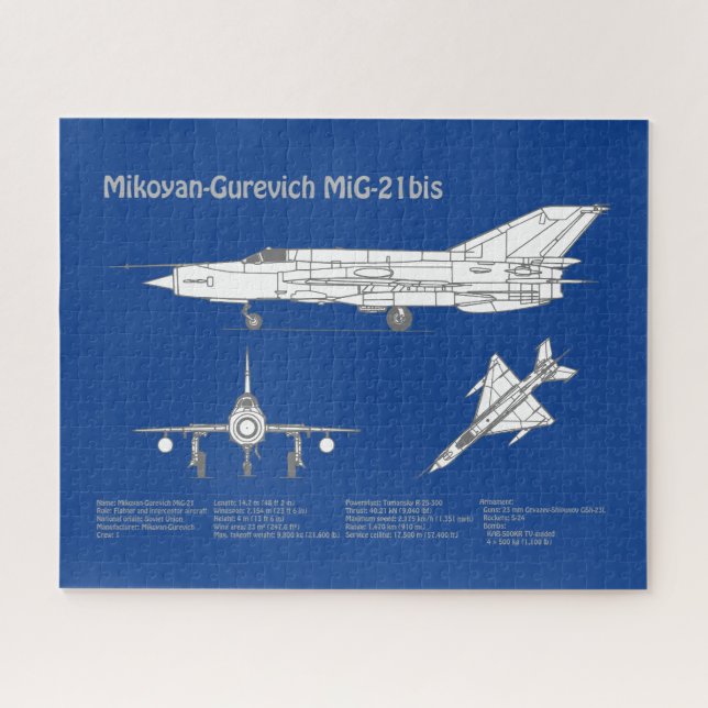 Quebra-cabeça MiG-21 bis - ABD (Planos de Impressão Blueprint do (Horizontal)