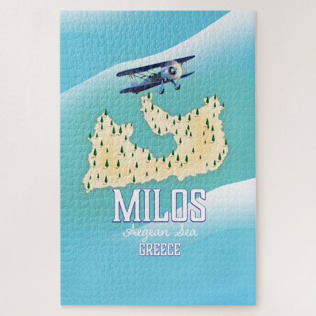 Quebra-cabeça Milos, ilha grega Mapa arte de pôster de viagem. (Vertical)