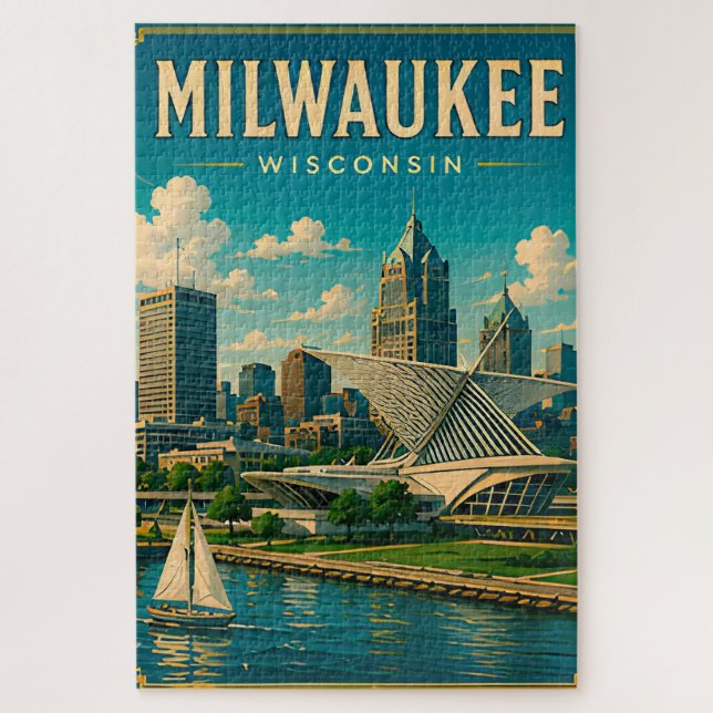 Quebra-cabeça ⛵ Milwaukee Wisconsin Orla do Lago Horizonte (Vertical)