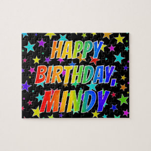 Quebra-cabeça "MINDY" Primeiro Nome, Divertido "FELIZ ANIVERSÁRI