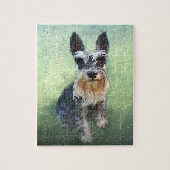 Quebra-cabeça Miniatura Schnauzer Cão Cachorro - Pintura de Cura (Vertical)
