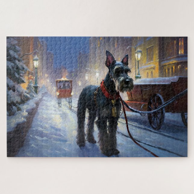 Quebra-cabeça Miniatura Schnauzer Fesason de Natal (Horizontal)