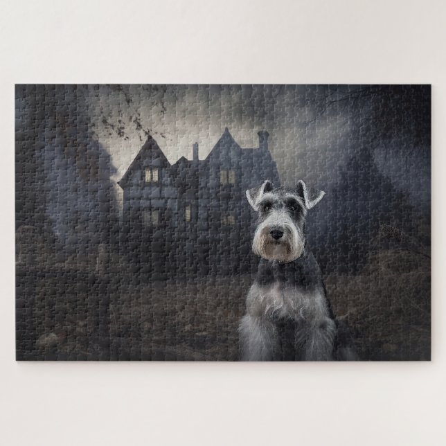 Quebra-cabeça Miniature Schnauzer Halloween Assustador (Horizontal)